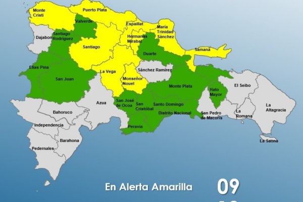 COE mantiene 19 provincias y el Distrito Nacional en alerta por vaguada